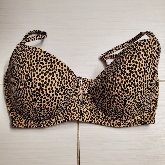Shade & Shore Padded Push Up Bikini Top 34DD Bottoms M Leopard Print Ribbed Swim - Picture 5 of 16